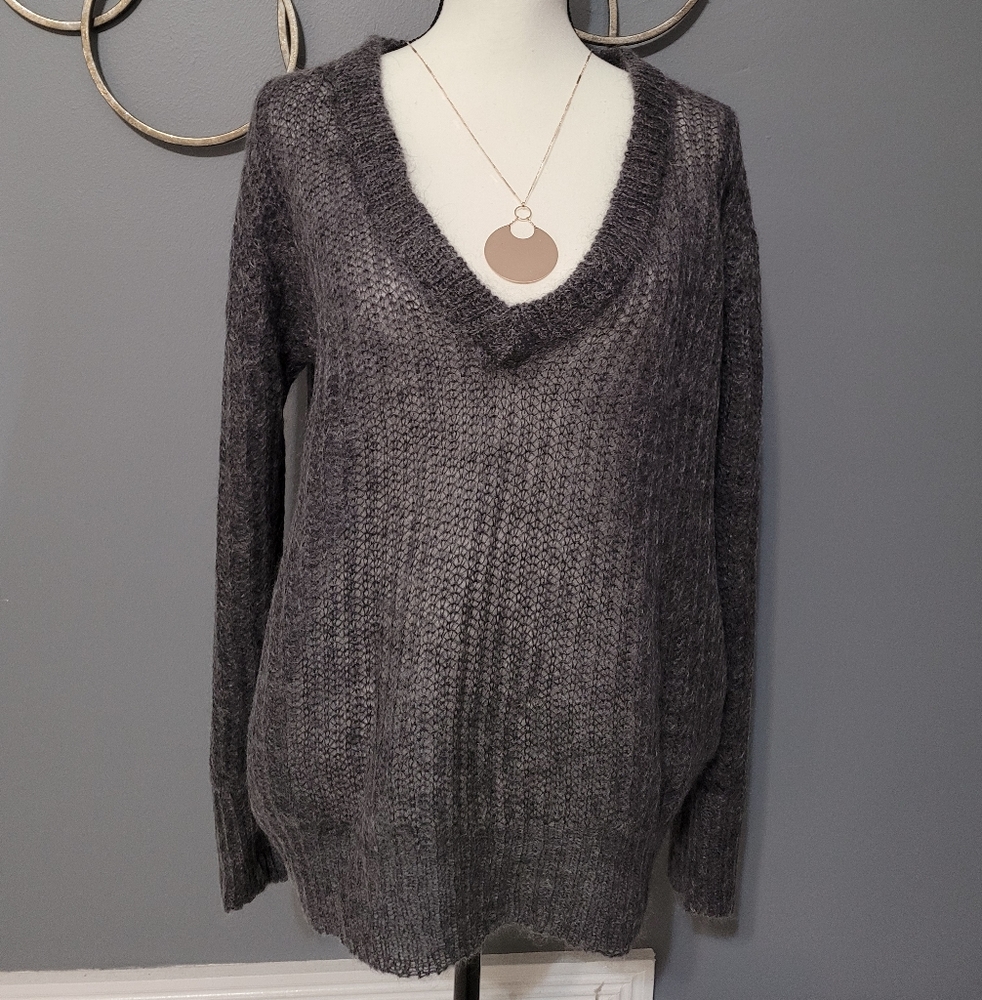 ZARA Grey Mohair V- Neck Sweater